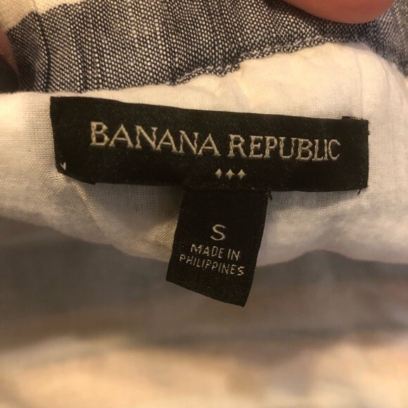 BANANA REPUBLIC Small Linen Striped Peach Blue White Mini Skirt Lined Pull-On - Picture 6 of 7